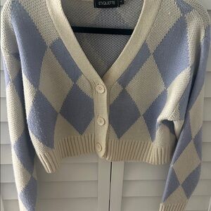 Argyle Cropped Cardigan - L